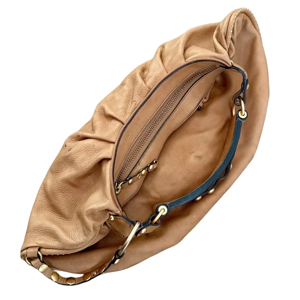 Vintage Y2K Juicy Couture Tan Cowhide Leather Hobo Bag Crown Stud Needs Rehab